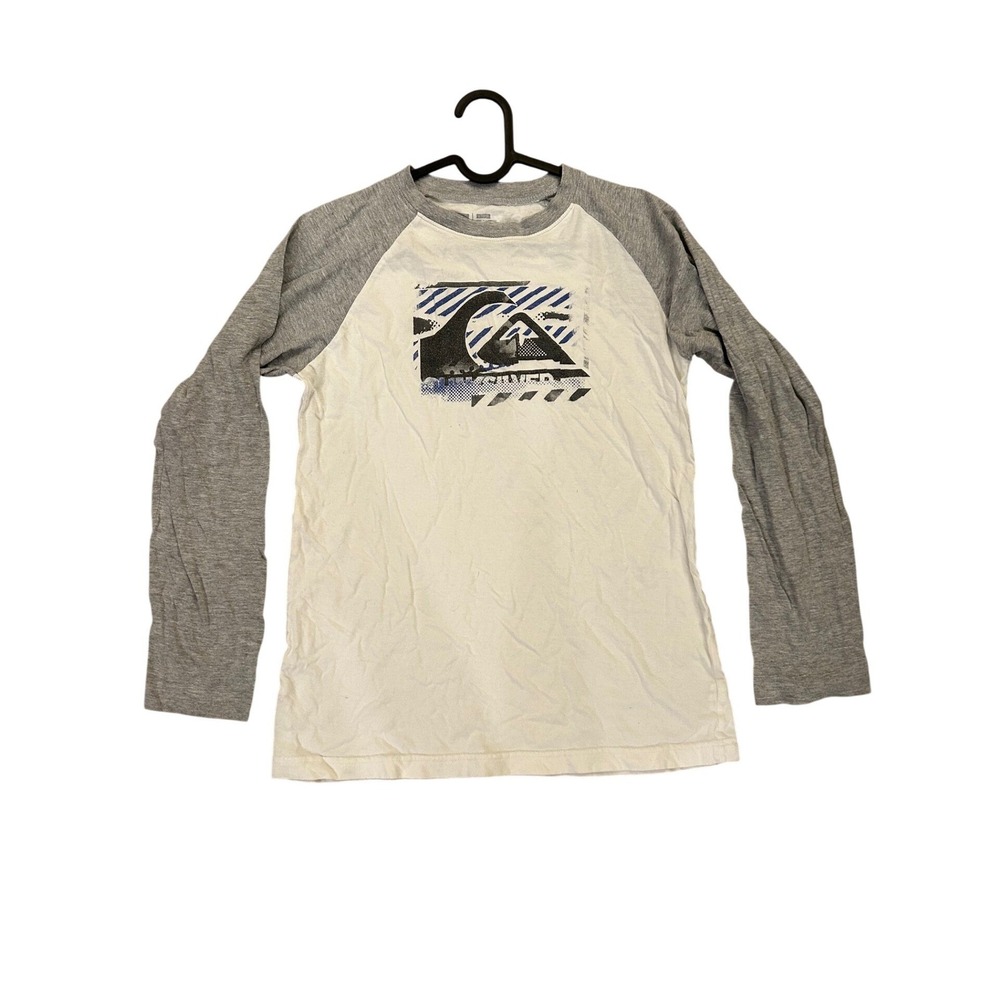 Quiksilver Mens Raglan Long Sleeve Graphic T-Shirt White Gray Mountain‎ Wave L